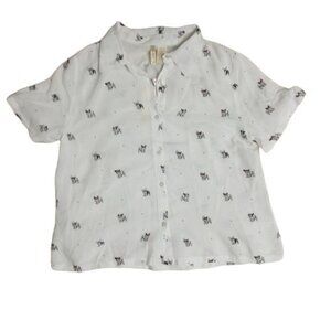Japna White Button-Up Shirt With French Bulldog Print